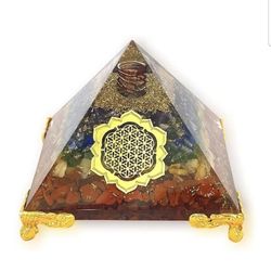 Orgone Pyramid on Golden Pedestals-7 Chakra Crystals-Orgonite Pyramid Hand