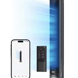 Smart Tower Fan, 5-Speeds, 12 H Timer, 90° Oscillation with Remote, AC Motor, Wi-Fi Voice Control in Silver