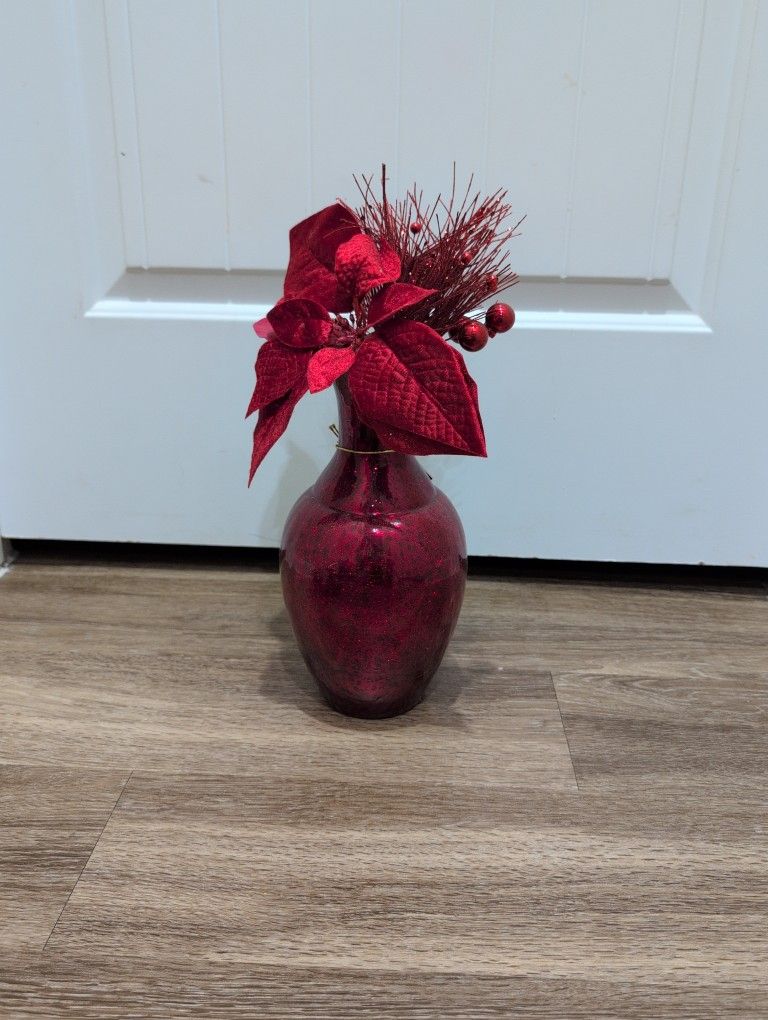 Xmas Decorations Holiday Decor Home Red Glass Vase With 3 Decors