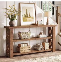 F2696 new in box Solid Wood Console Table, 63" Sofa Table Behind the Couch, Brown
X-Shaped Frame, 3-Tier Storage Shelf, Natural Wood Grain, for Entryw
