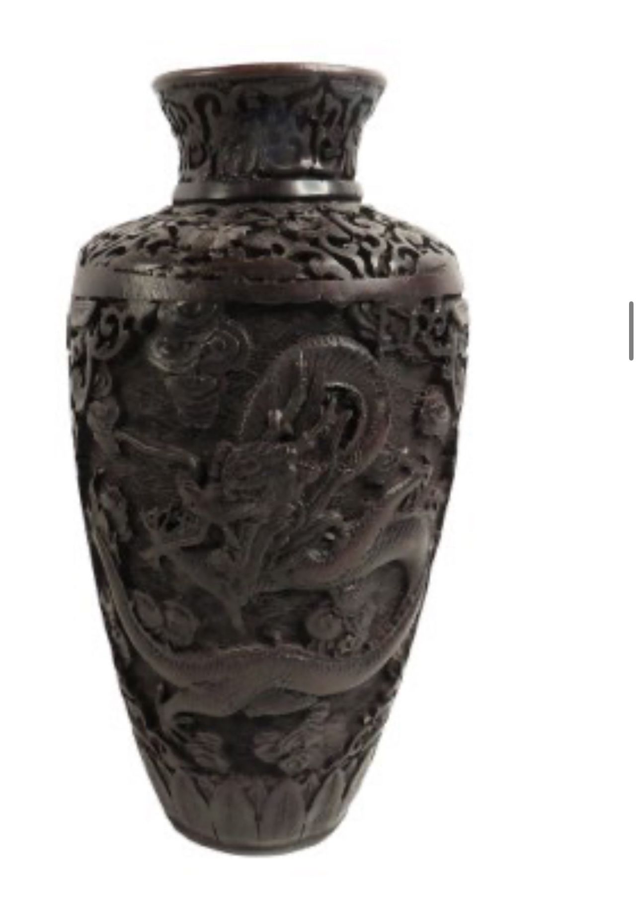 Vintage Chinese Carved Cinnabar Dragon Vase