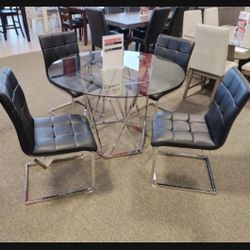Round Top Glass Kitchen Table And 4 Black Chairs | Dining Room Set 👍 Delivery Available ✅