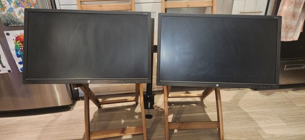 TWO HP 24" LED Dual Monitors WITH Stand Excellent Condition