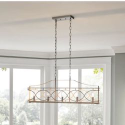 Kichler Adelgade 5 -Light Distressed Antique White Coastal Linear Large Hanging Kitchen Island