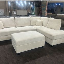 Comfy Sectional And Ottoman In Cream  (other Colors Available)