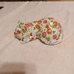 Baum Bros. Formalities Chintz Sleeping Cat Purple Flowers Porcelain