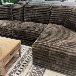 Comfrey Oversized Corduroy Chocolate 123” Sectional With Cupholders 