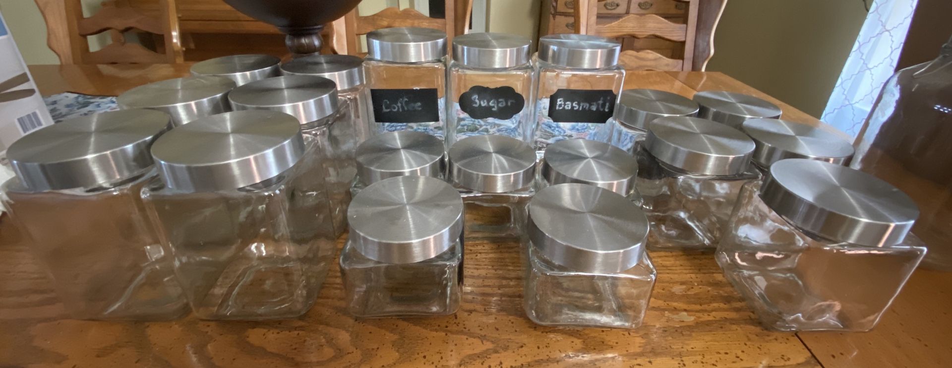 (20pc) Organizational Glass Jars & Glass Pitcher