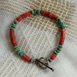 Turquoise and Coral Beaded Bracelet