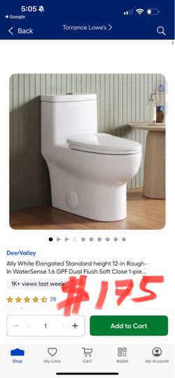 DeerValley Ally White Elongated Standard height 12-in Rough-In WaterSense 1.6 GPF Dual Flush Soft Close 1-pie..
