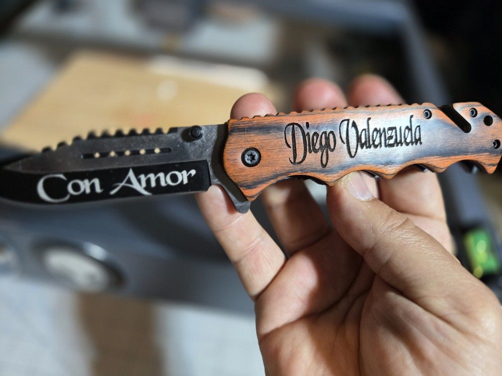 Personalized pocket knives.