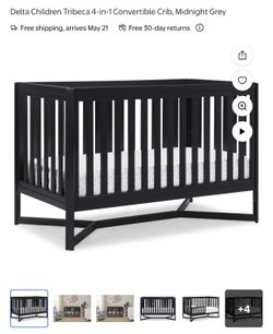 Midnight Grey Baby Crib With Mattress