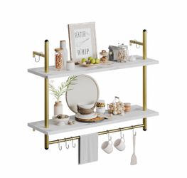 Floating Shelving 31" Kitchen Wall - Mounted Shelf with Towel Bar Hooks Coffee Bar Shelf