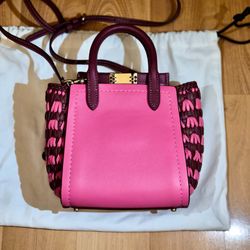 Coach Troupe Tote 16 With Weaving Pink Burgundy Leather Crossbody Bag Authentic