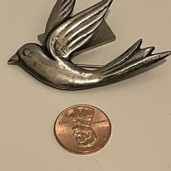 Vintage Sterling Silver Modernist Handmade Peace Dove brooch  