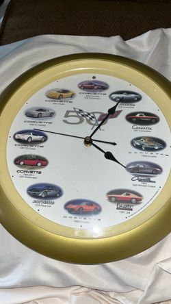 Official 50th Anniversary Chevrolet Corvette Car Sounds Hanging Wall Clock Works $40