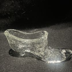 L.E. Smith clear Daisy and button shoe.