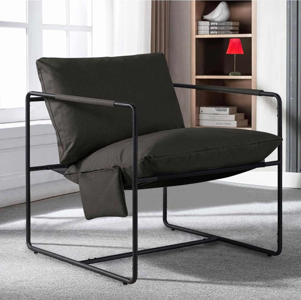 Accent Chair Modern Minimalist - Simple Metal Framed Armchair, Soft 35D Shredded Foam Cushion Upholstered Comfy Relaxing Chairs for Living Room Bedroo