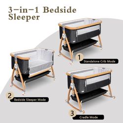 3 in 1 Baby Bassinet Bedside Crib Bed Newborn Infant, 6 Height Adjustable, Sleeper Mosquito net 