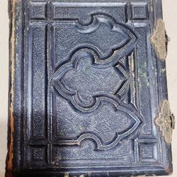 ANTIQUE LEATHER BOUND WITH CLASP PHOTO ALBUM 30 PHOTOS INCLUDED