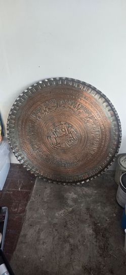 Antique Indo-Persian hand engraved 40 in diameter, heavy platter