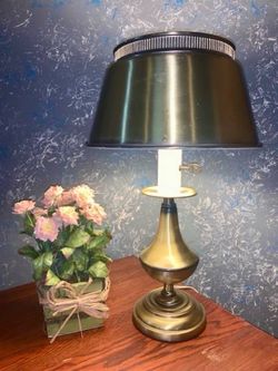 Vintage Mid Century Brass Bouillotte Tole Ware Style Electric Desk Table Lamp