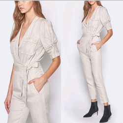Super Cute & Comfy Jumpsuit NEW With Tags XS Women's One Piece Beige Linen Cotton