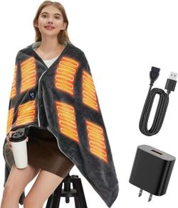 USB Heated Blanket,Cordless Electric Blanket,Portable Heated Throw Blanket,Machine Washable,3 Heating Levels,Timing Function,Super Cozy Soft Wearable