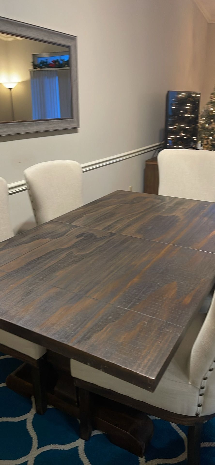 Farmhouse Extendable wood table plus two high chairs