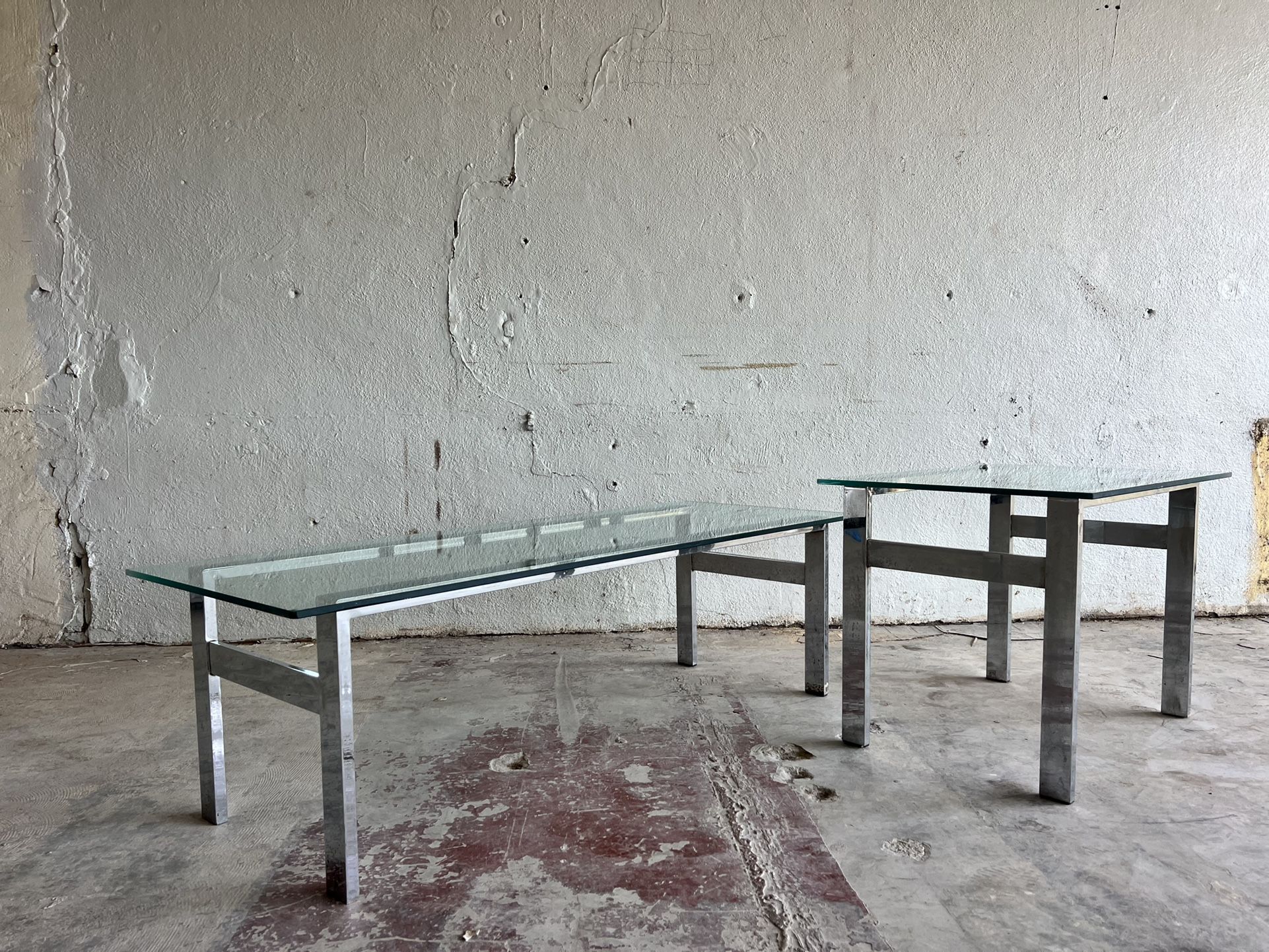 1970S Coffee Table And Side Table Chrome