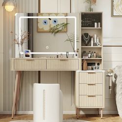 Modnest Vanity Desk with Mirror and LED light. Makeup Drawers.