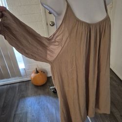 Lovingly Used, Beautiful Khaki Linen Off Of The Shoulders.....   Blouse!!