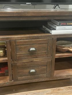 Natural Wood TV Stand With Coffee Table Set