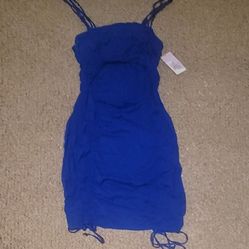 NWT WOMENS WILD FABLE SLEEVELESS CUTOUT RUCHED FRONT DRESS BLUE SIZE M 