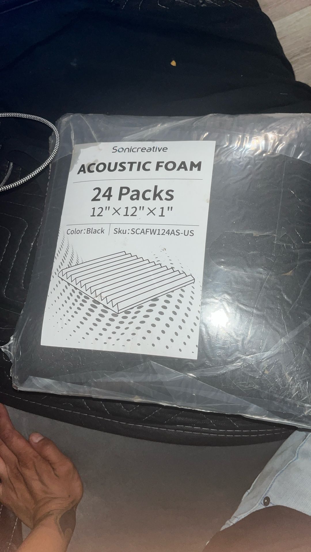 black Sonicreative Acoustic Foam 12”x12”x1”
