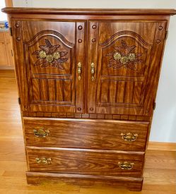 Vintage Spanish Revival Armoire Wardrobe – Carved Floral Details