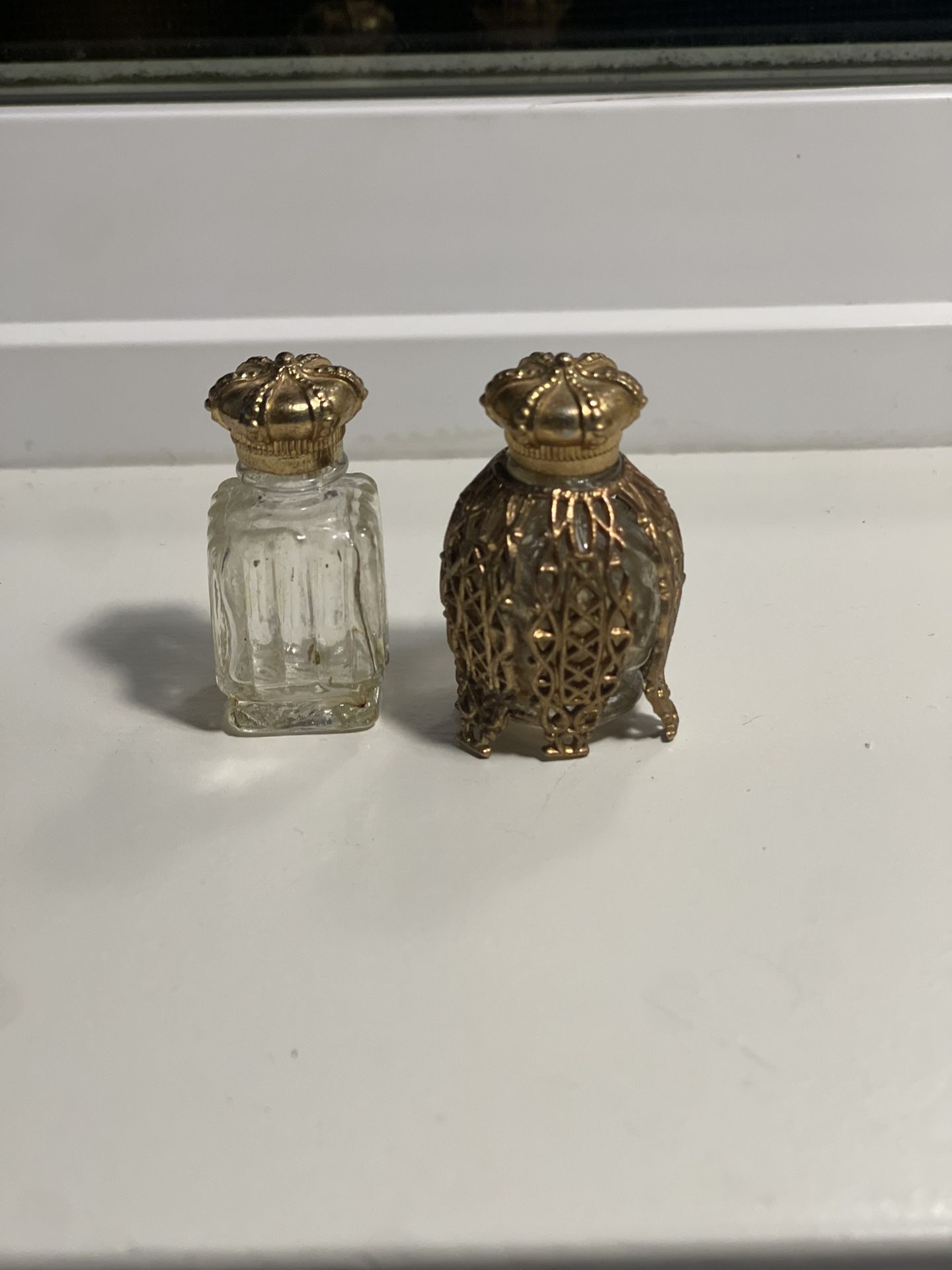 2 Antique Ormolu Glass Perfume Bottles - One With Filigree