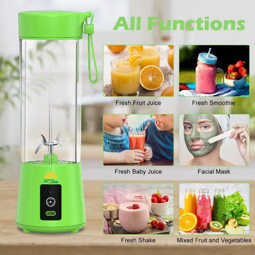 Green Portable Blender for Shakes & Smoothies 400ML, USB Rechargeable Personal Blender for Kitchen 4000mAh, Waterproof Mini Blender with Six Blades fo