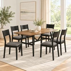 Modern Contrast 7-Piece Dining Set — Antique Oak & Black