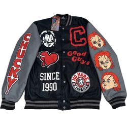 Chucky Varsity Jacket Halloween Costume Adult Mens Clothing Coat Sweater Size Medium Spooky Scary Horror Movie Good Guys Doll