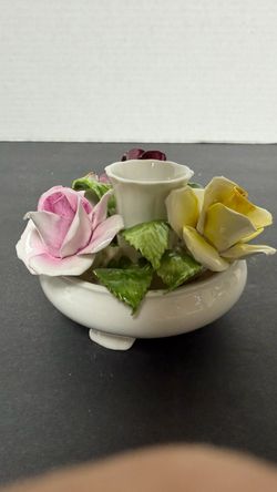 Porcelain Floral Candleholder with Applied Roses