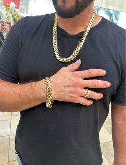 16MM Cuban Link Set Heavy Gold Plated 14k 