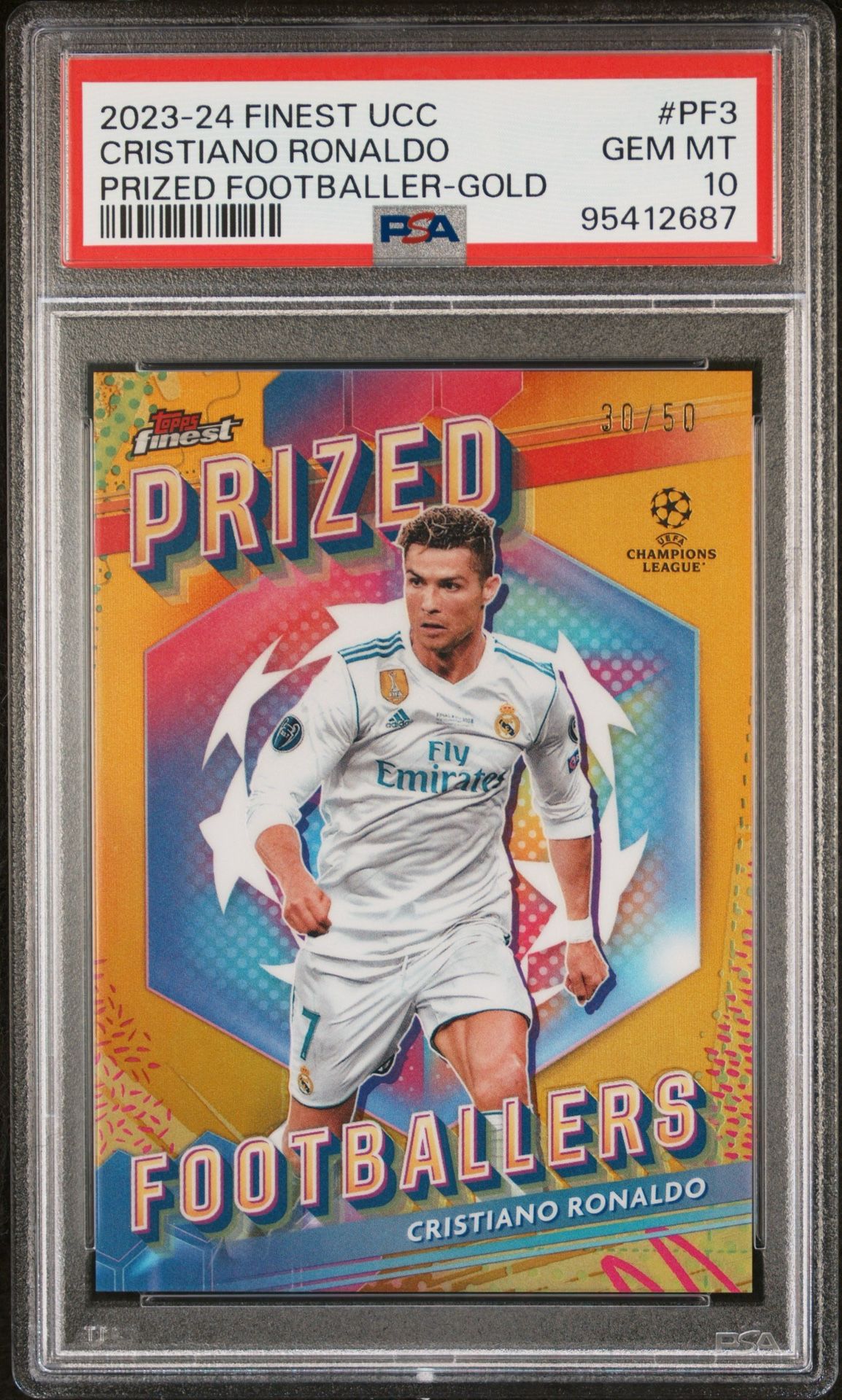 2023 Topps Finest UCC Cristiano Ronaldo Prized Footballers Gold /50 #PF3 PSA 10