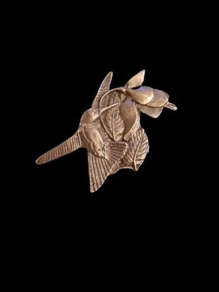 Birds & Bloom Premier Edition 1995 Carved Pewter Hummingbird & Flower Pin Brooch