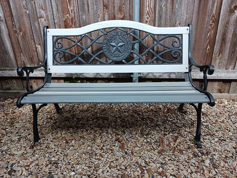 Texas Lone Star State Seal Cast Iron Outdoor Garden Porch Bench for