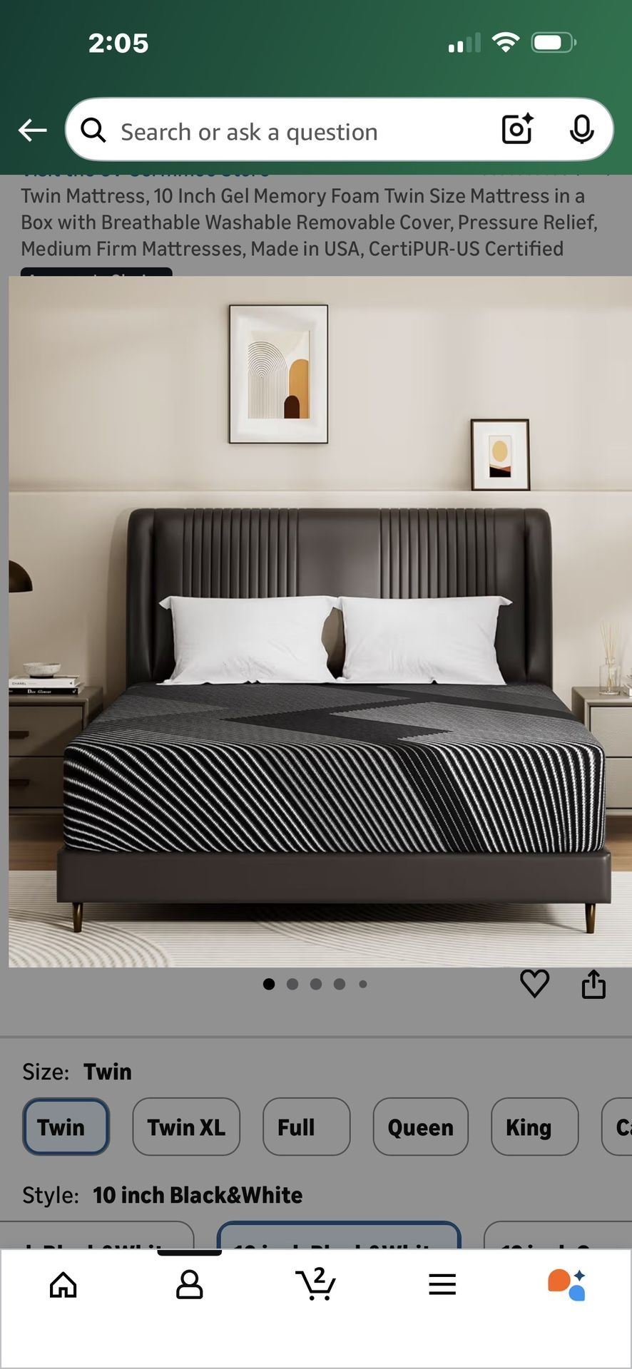 6v-sermmoo twin mattress, 10 inch gel... size: twint