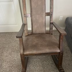 Solid Wood And Leather Rocking Chair 