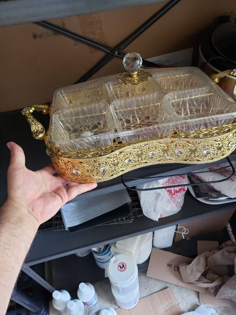 Beautiful Golden And Crystal Decorated Snack Tray