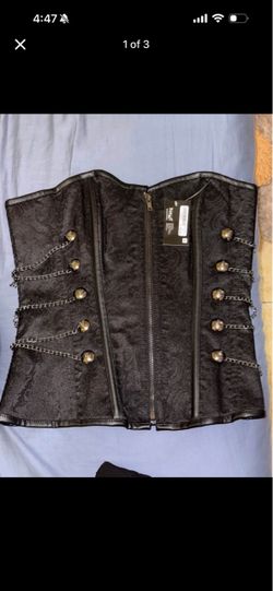 Black Brocade Corset with Chain Detail