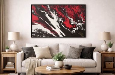 Large Red Black and White Modern Abstract Painting